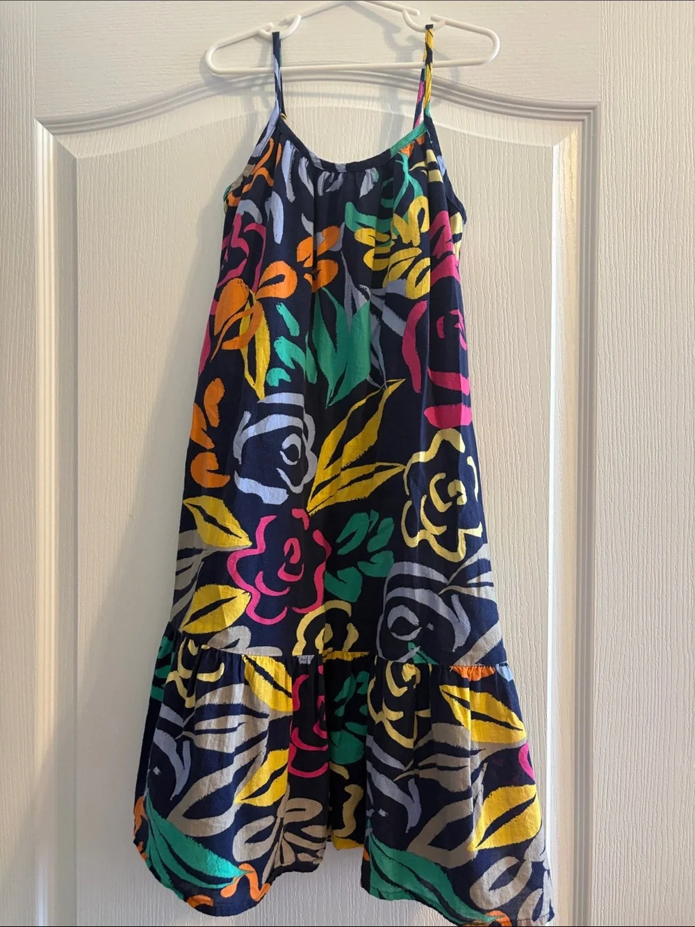 Like New! Floral Print Navy Tiered Sundress Girls S